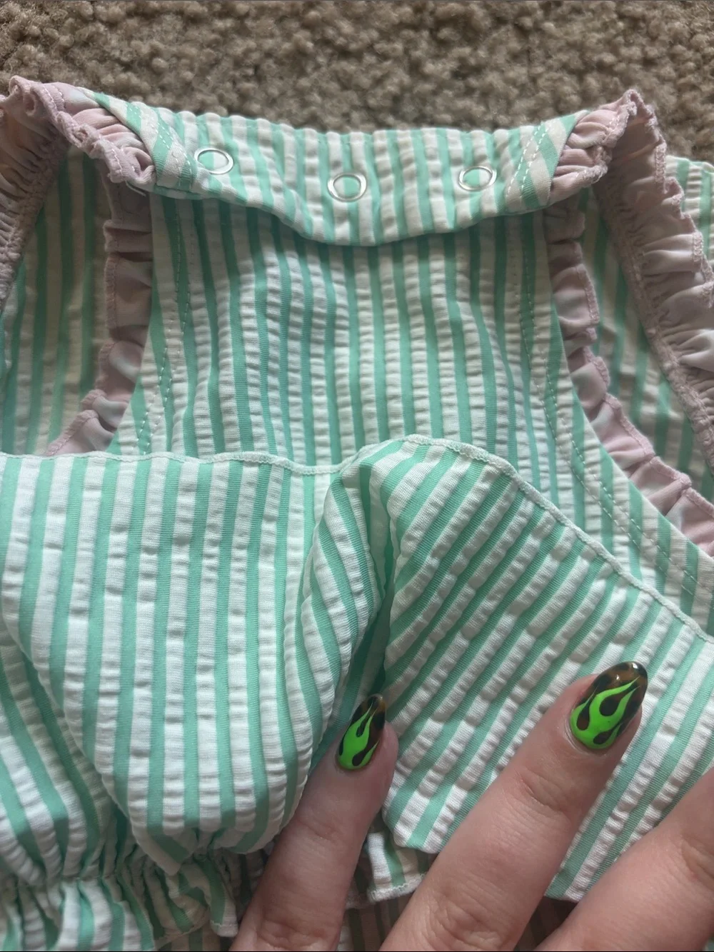 B69 Ruffle Butts 2t Mint Stripe Peplum Swim